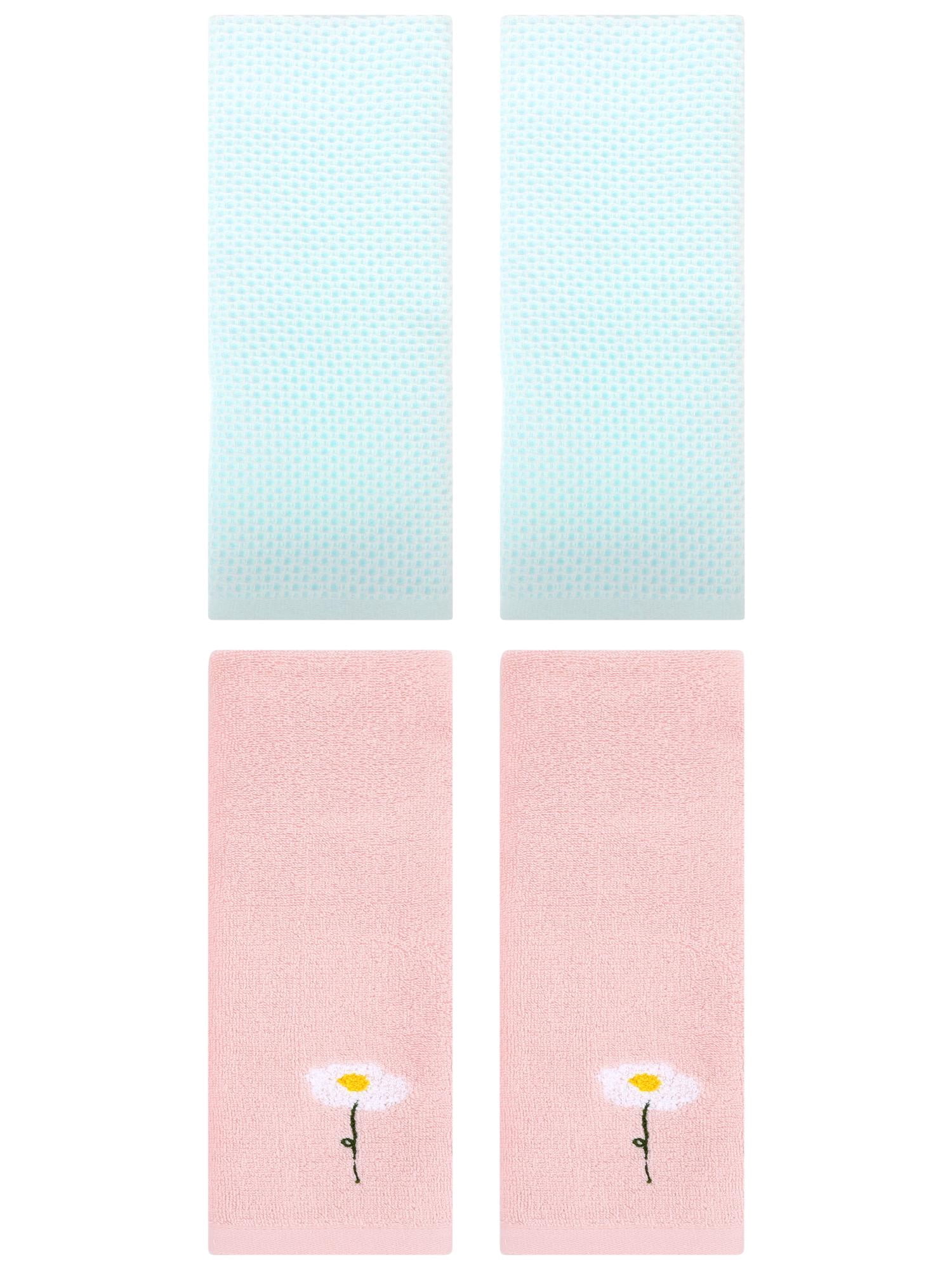 Unique Bargains 4 Pcs Cotton Bathroom Hand Towels 13" x 30" Pink/Light Cyan