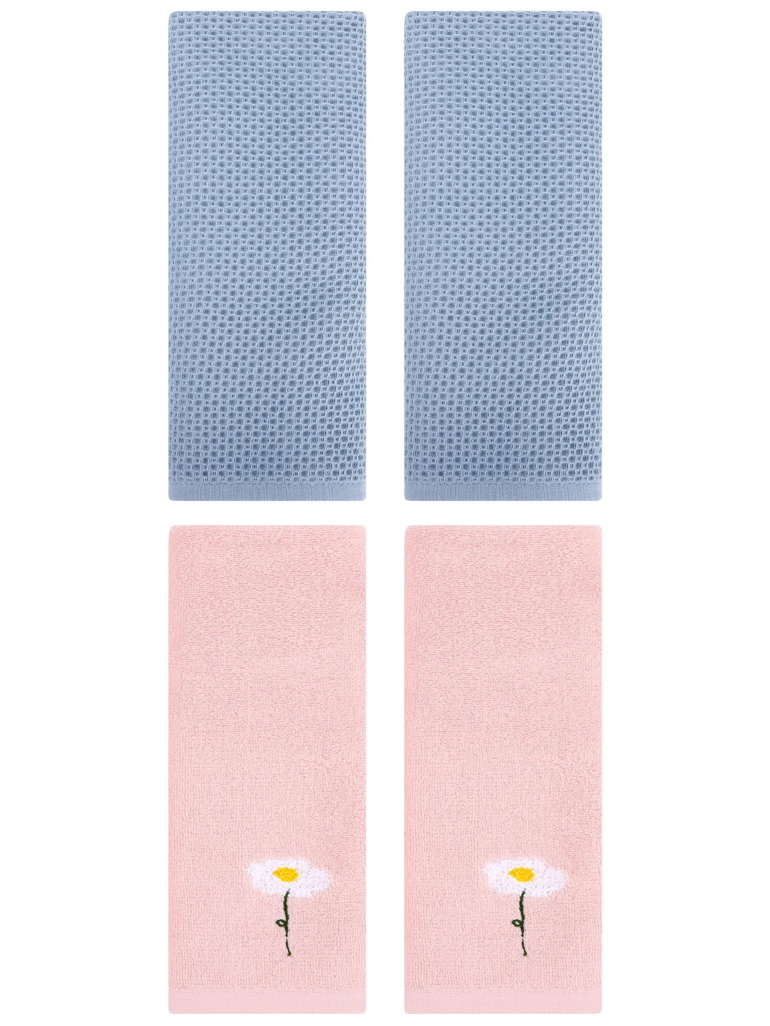 Unique Bargains 4 Pcs Cotton Bathroom Hand Towels 13" x 30" Pink/Steel Blue