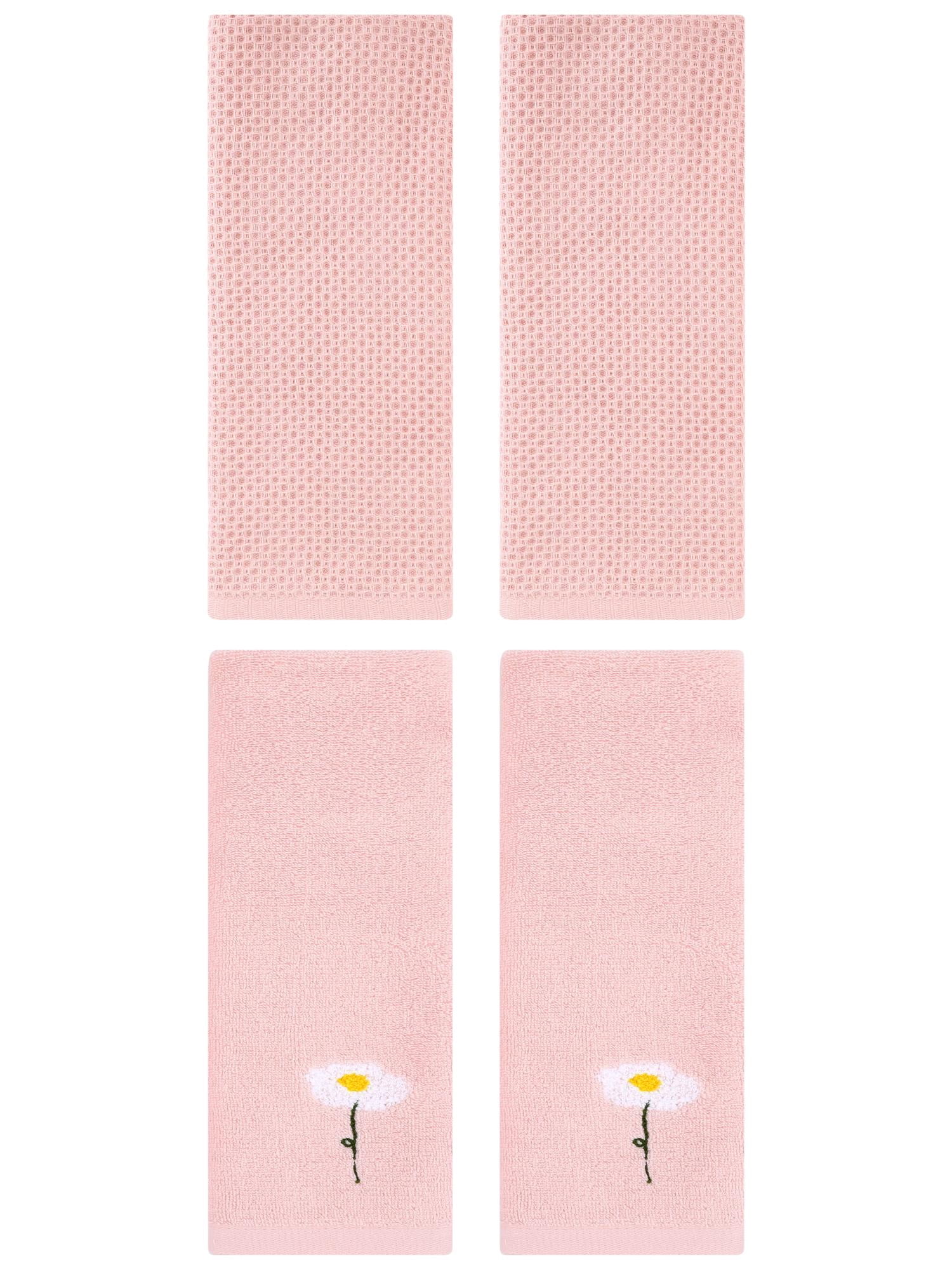 Unique Bargains 4 Pcs Cotton Bathroom Hand Towels 13" x 30" Pink