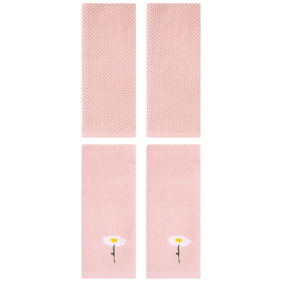 Unique Bargains 4 Pcs Cotton Bathroom Hand Towels 13" x 30" Pink