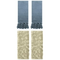 Unique Bargains 4 Pcs Cotton Bathroom Hand Towels with Tassel 14" x 30" Blue/Khaki