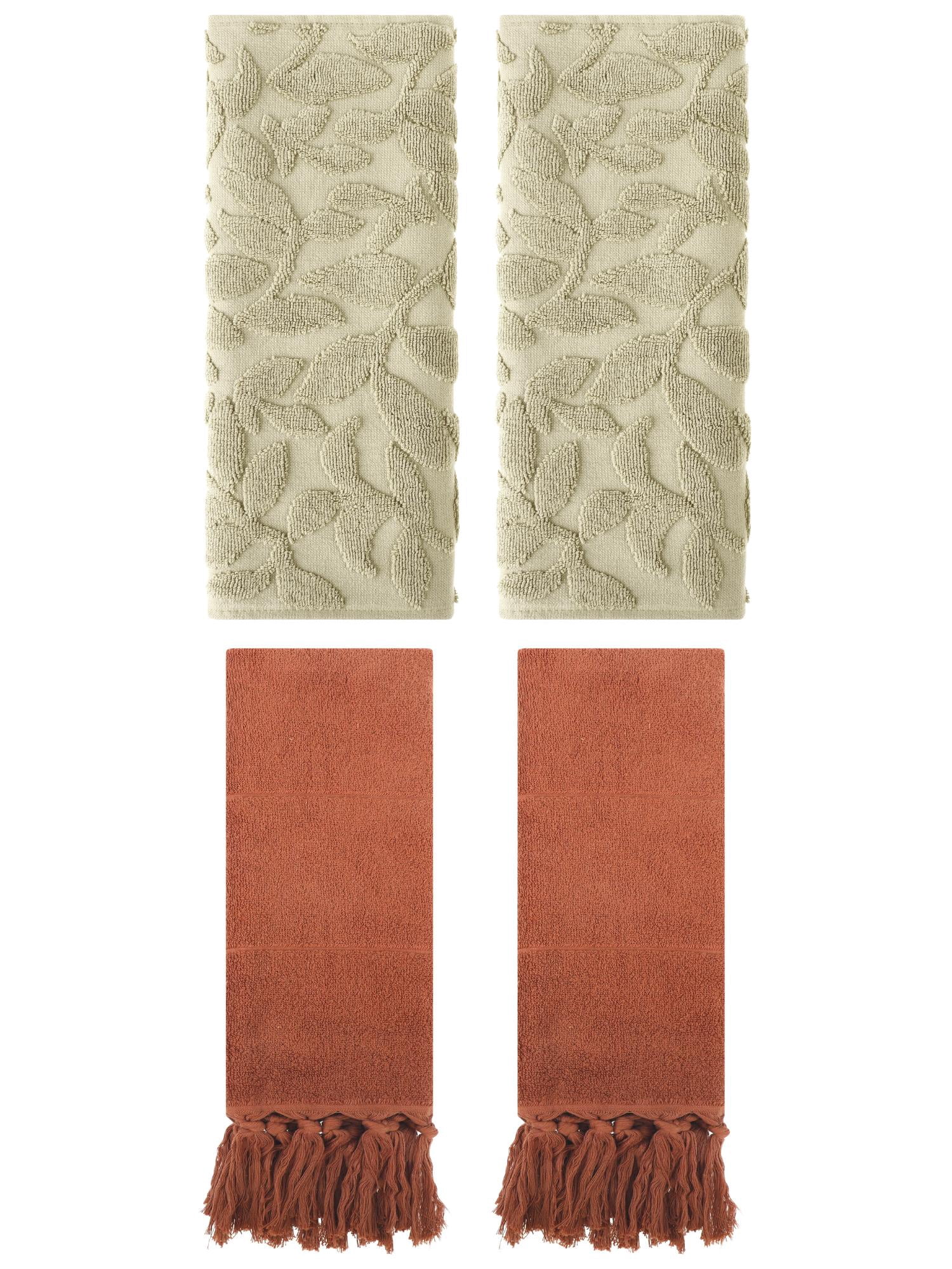 Unique Bargains 4 Pcs Cotton Bathroom Hand Towels with Tassel 14" x 30" Brown/Khaki