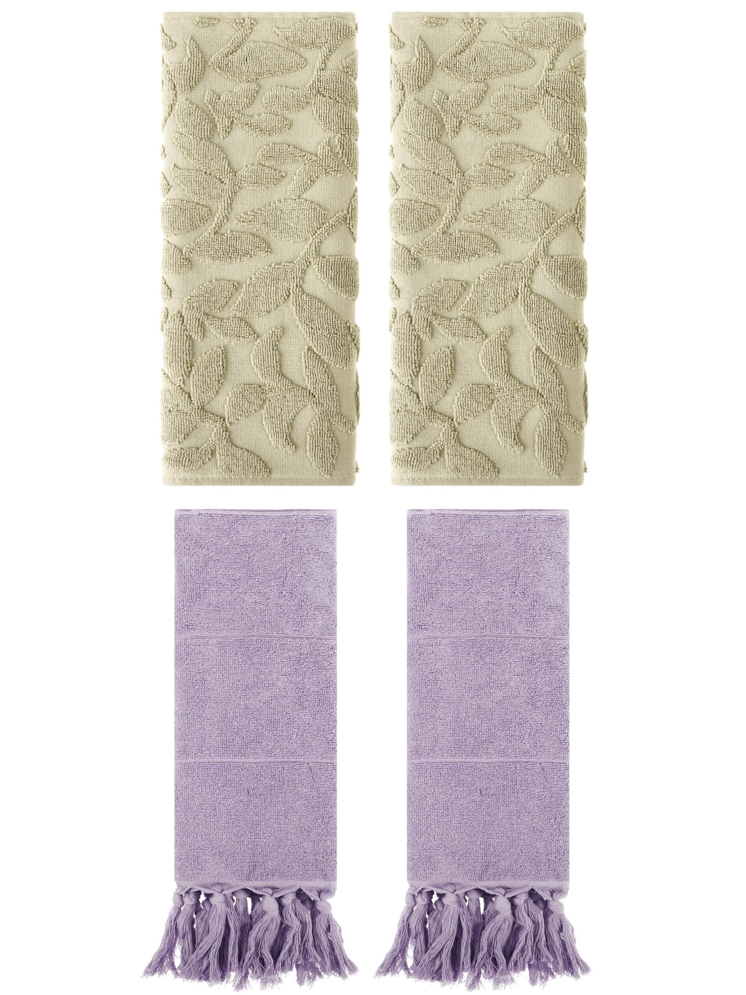 Unique Bargains 4 Pcs Cotton Bathroom Hand Towels with Tassel 14" x 30" Purple/Khaki