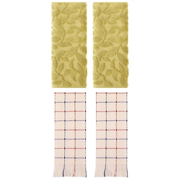 Unique Bargains 4 Pcs Cotton Boho Hand Towel Set Yellow/Beige 14" x 30"/13" x 29"