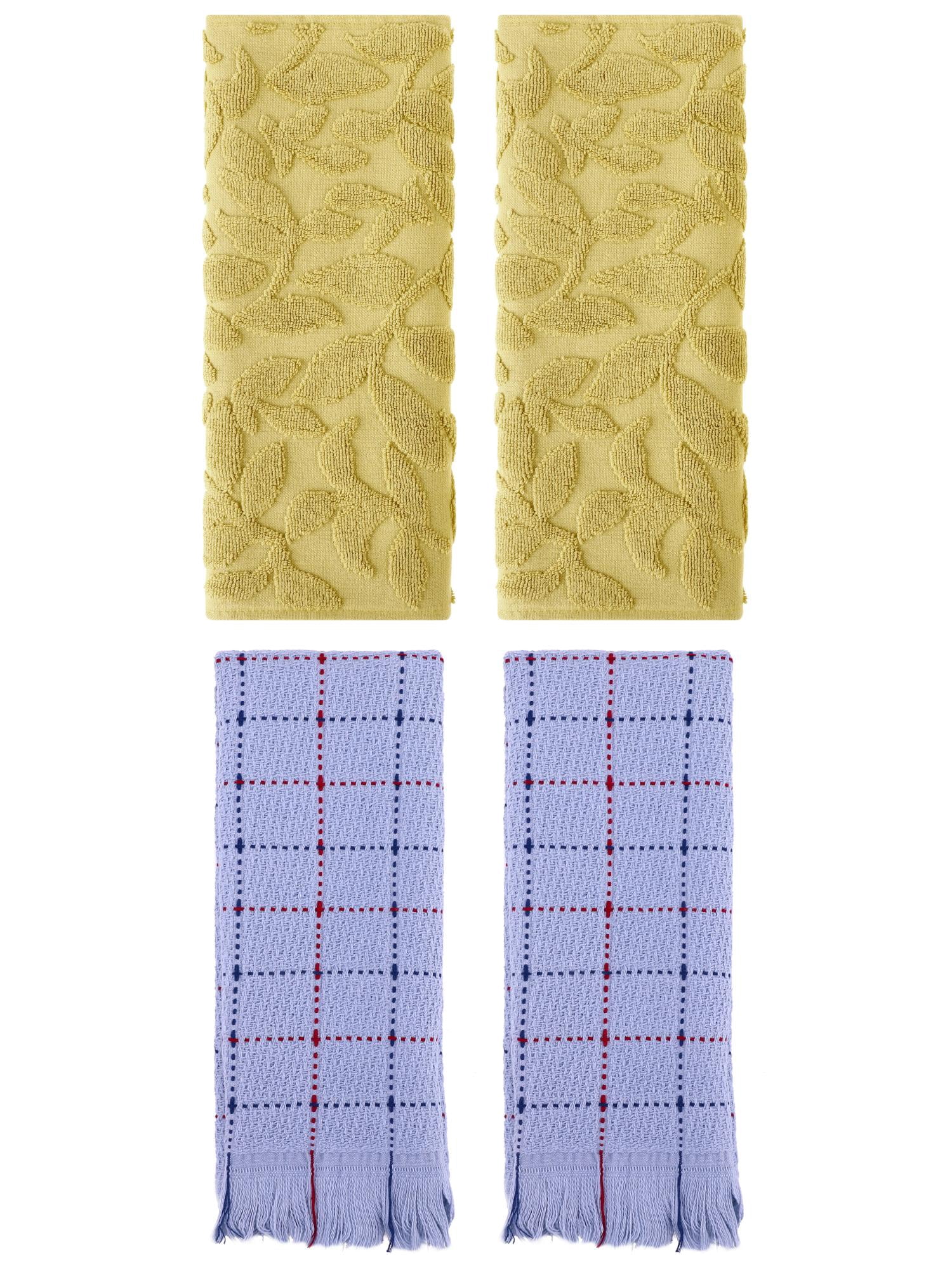 Unique Bargains 4 Pcs Cotton Boho Hand Towel Set Yellow/Blue 14" x 30"/13" x 29"