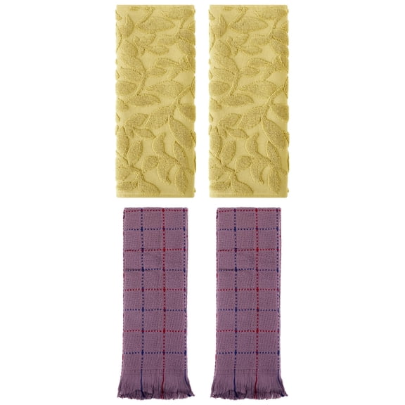 Unique Bargains 4 Pcs Cotton Boho Hand Towel Set Yellow/Brown 14" x 30"/13" x 29"