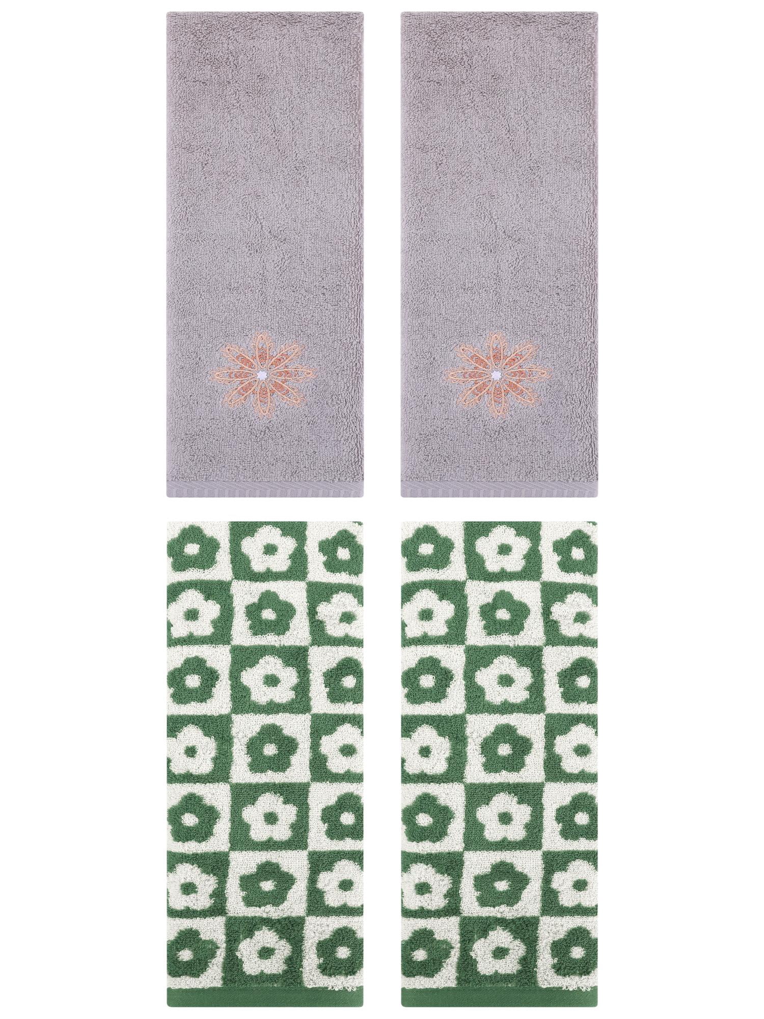 Unique Bargains 4 Pcs Cotton Decorative Hand Towel Green/Light Grey 14" x 30"/13" x 30"