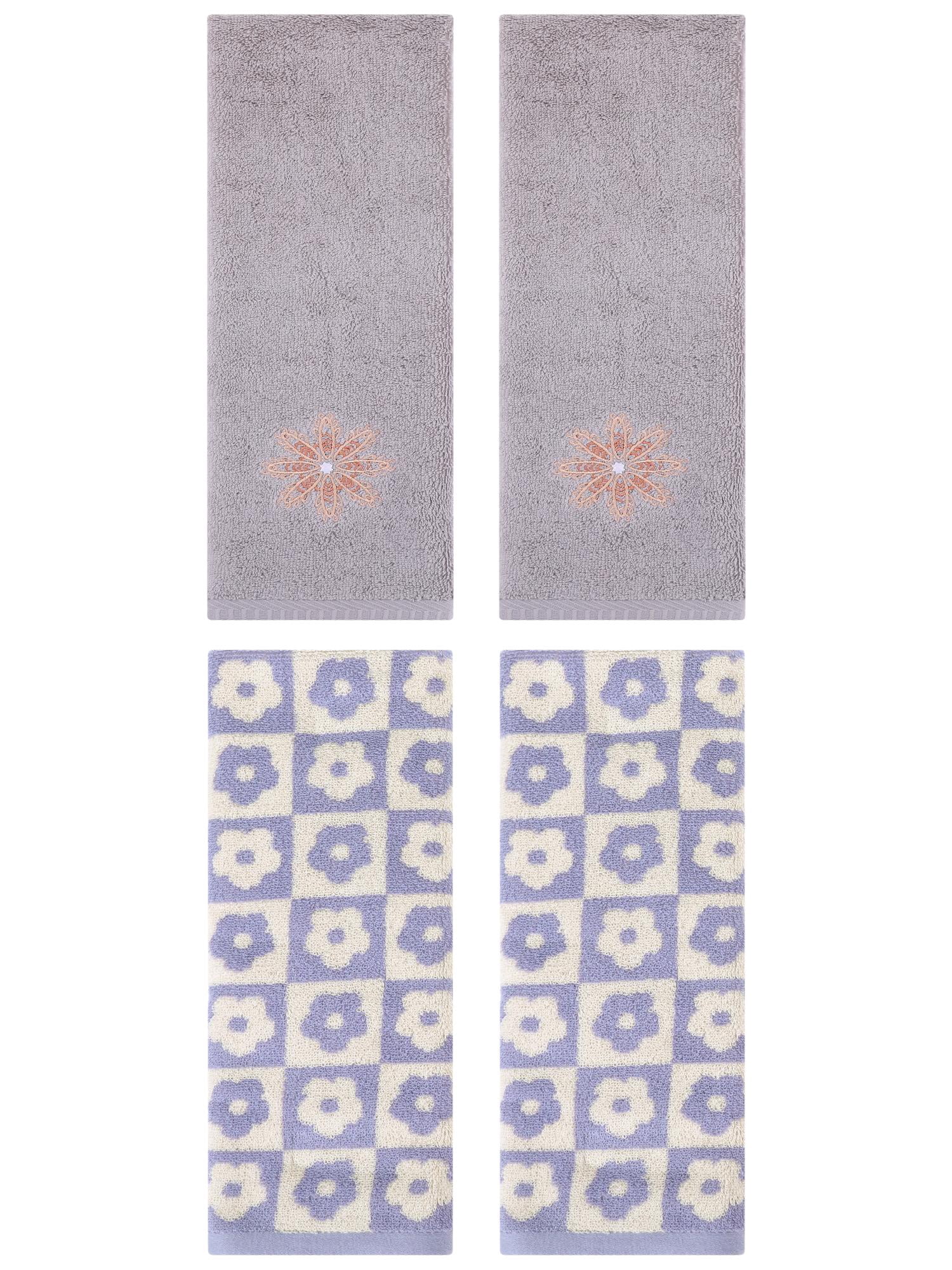 Unique Bargains 4 Pcs Cotton Decorative Hand Towel Purple/Light Grey 14" x 30"/13" x 30"