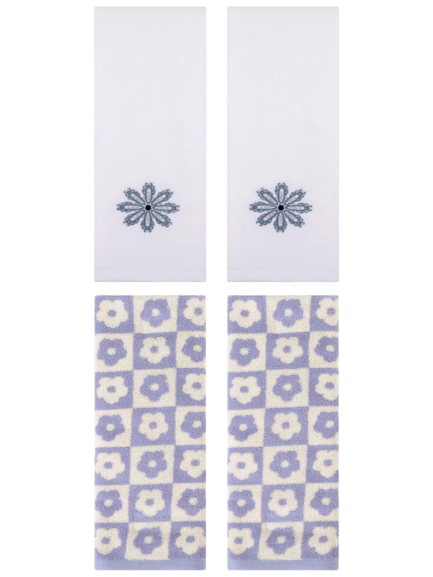 Unique Bargains 4 Pcs Cotton Decorative Hand Towel Purple/White 14" x 30"/13" x 30"