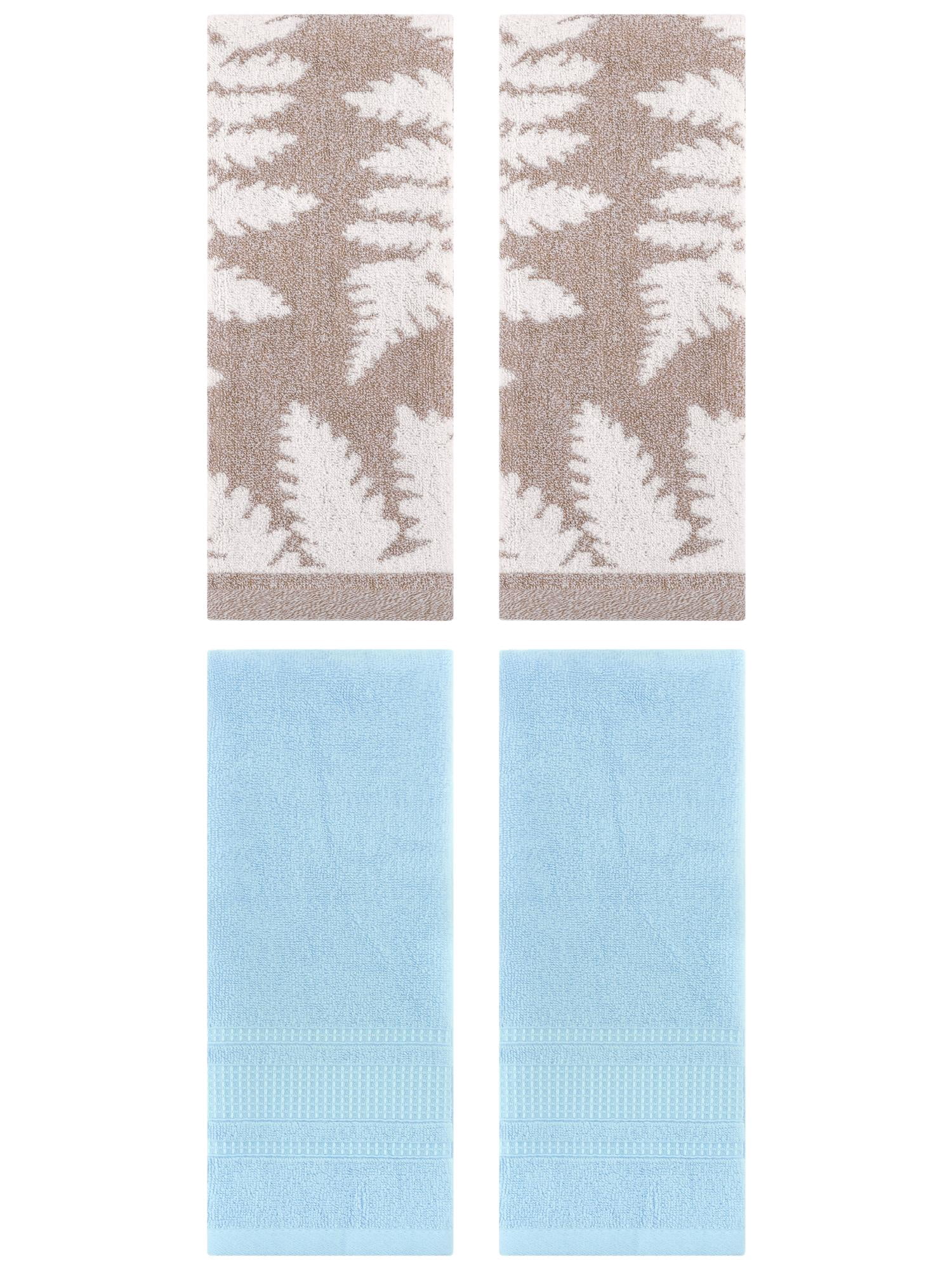 Unique Bargains 4 Pcs Cotton Decorative Hand Towel Set 13 x 29 Inch Brown/Light Blue