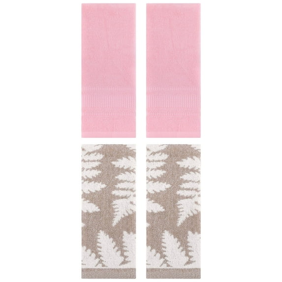 Unique Bargains 4 Pcs Cotton Decorative Hand Towel Set 13 x 29 Inch Brown/Pink
