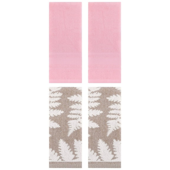 Unique Bargains 4 Pcs Cotton Decorative Hand Towel Set 13 x 29 Inch Brown/Pink