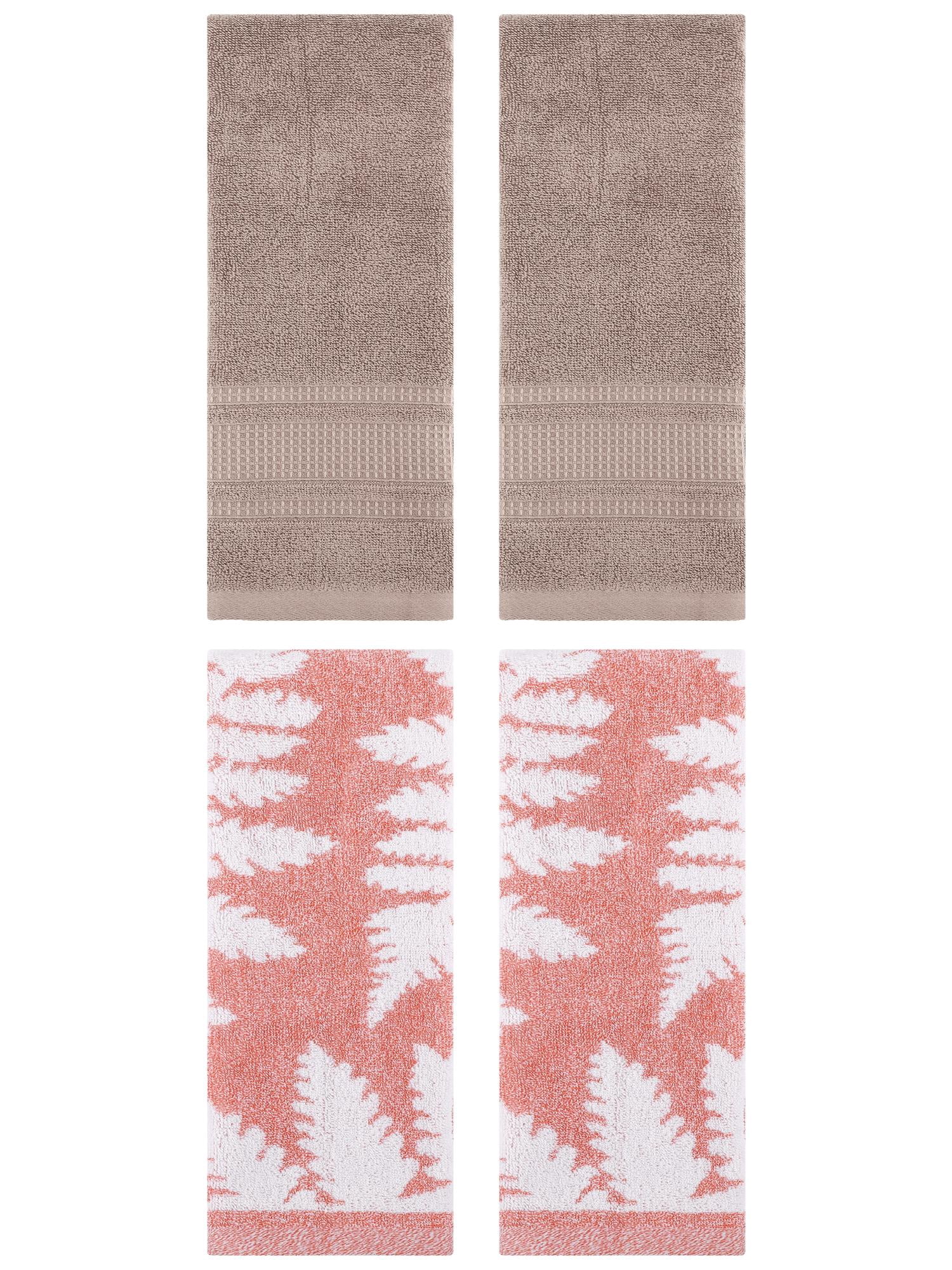 Unique Bargains 4 Pcs Cotton Decorative Hand Towel Set 13 x 29 Inch Pink/Brown