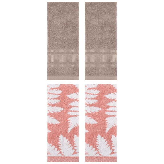 Unique Bargains 4 Pcs Cotton Decorative Hand Towel Set 13 x 29 Inch Pink/Brown