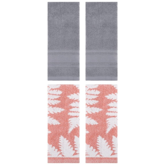 Unique Bargains 4 Pcs Cotton Decorative Hand Towel Set 13 x 29 Inch Pink/Grey