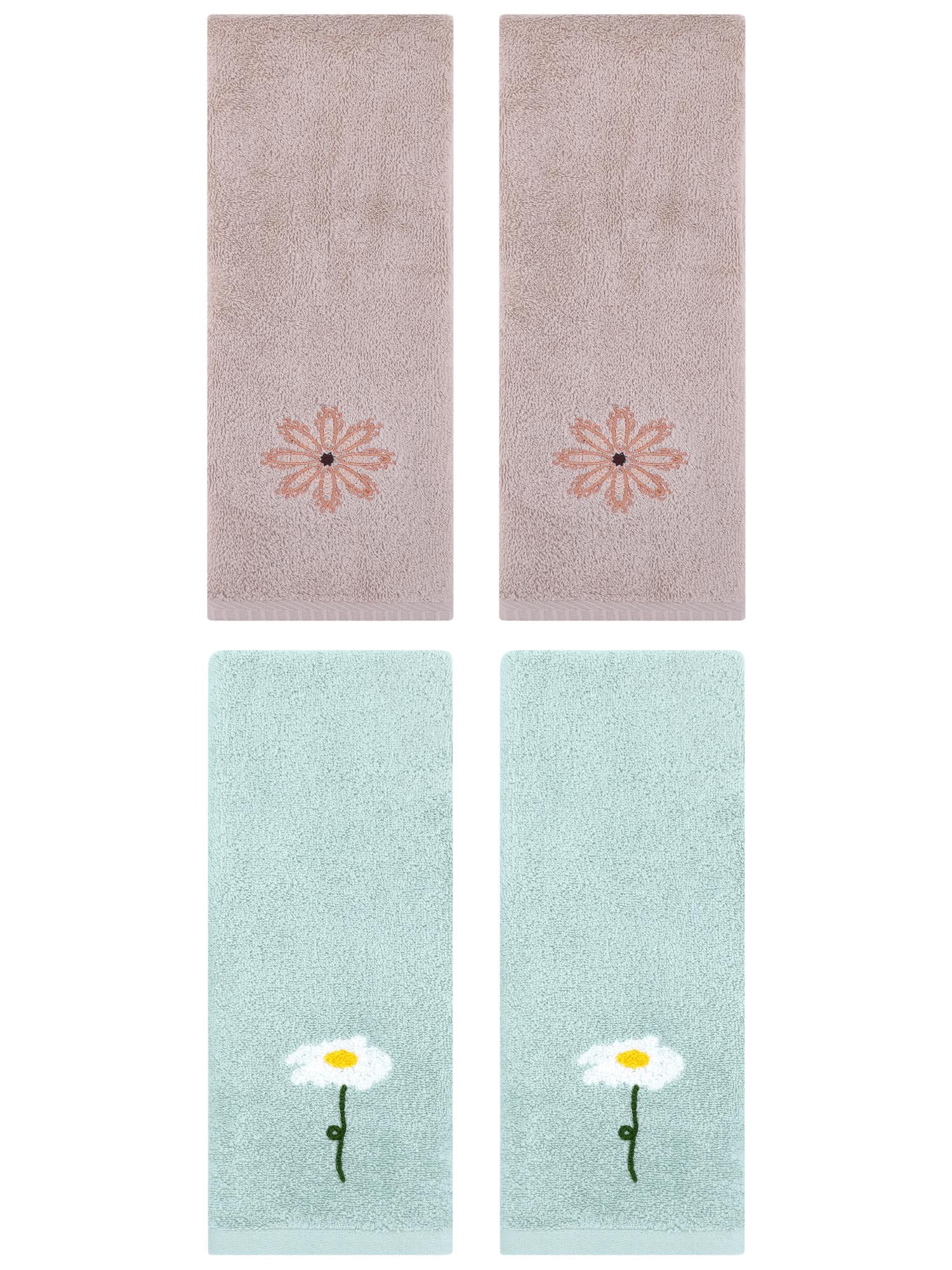 Unique Bargains 4 Pcs Cotton Floral Hand Towel 13" x 30" Blue/Camel