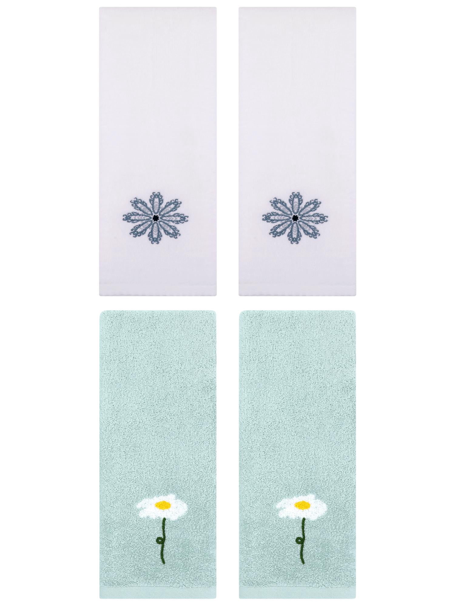 Unique Bargains 4 Pcs Cotton Floral Hand Towel 13" x 30" Blue/White