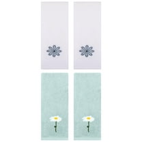 Unique Bargains 4 Pcs Cotton Floral Hand Towel 13" x 30" Blue/White