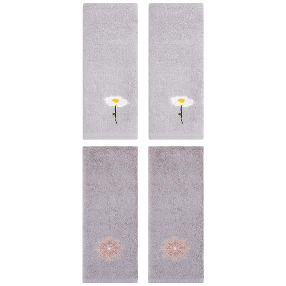 Unique Bargains 4 Pcs Cotton Floral Hand Towel 13" x 30" Grey/Light Grey