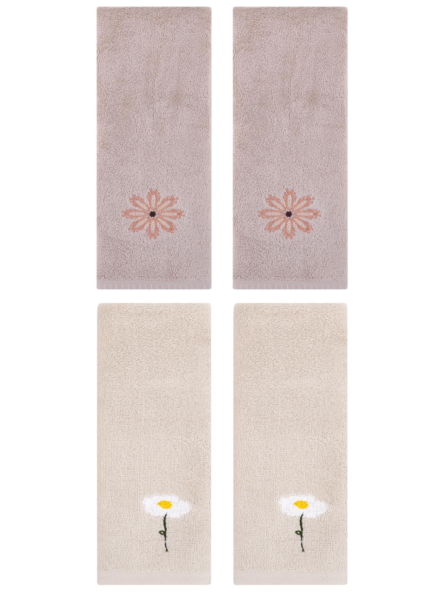 Unique Bargains 4 Pcs Cotton Floral Hand Towel 13" x 30" Light Brown/Camel