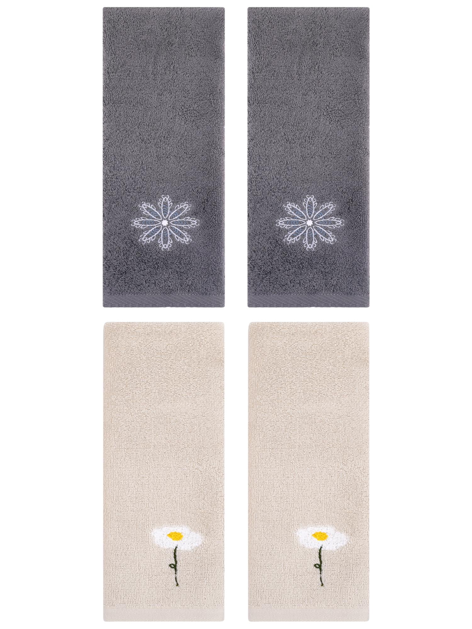 Unique Bargains 4 Pcs Cotton Floral Hand Towel 13" x 30" Light Brown/Dark Grey