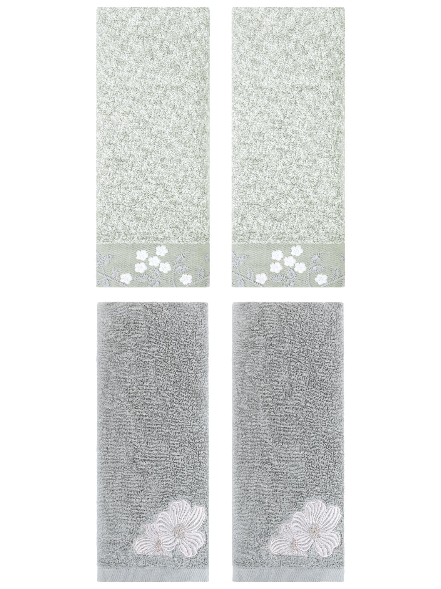 Unique Bargains 4 Pcs Cotton Floral Soft Hand Towel Set Green/Camel 14" x 28"/14" x 31"