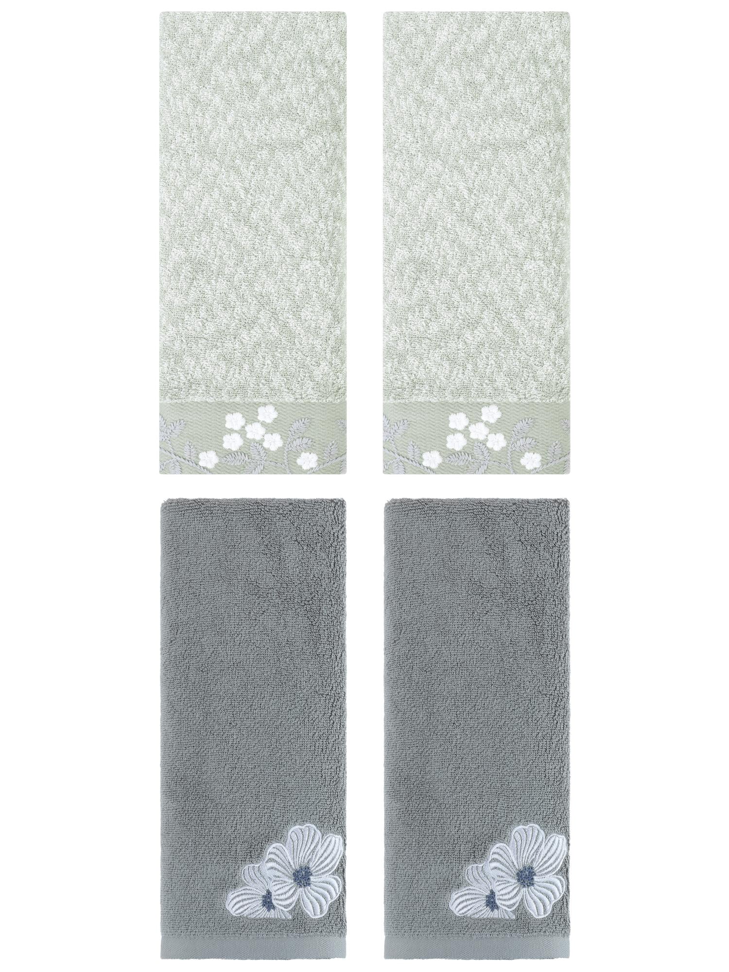 Unique Bargains 4 Pcs Cotton Floral Soft Hand Towel Set Green/Khaki 14" x 28"/14" x 31"