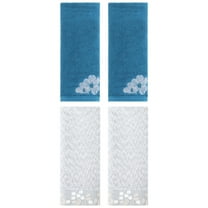 Unique Bargains 4 Pcs Cotton Floral Soft Hand Towel Set Grey/Blue 14" x 28"/14" x 31"