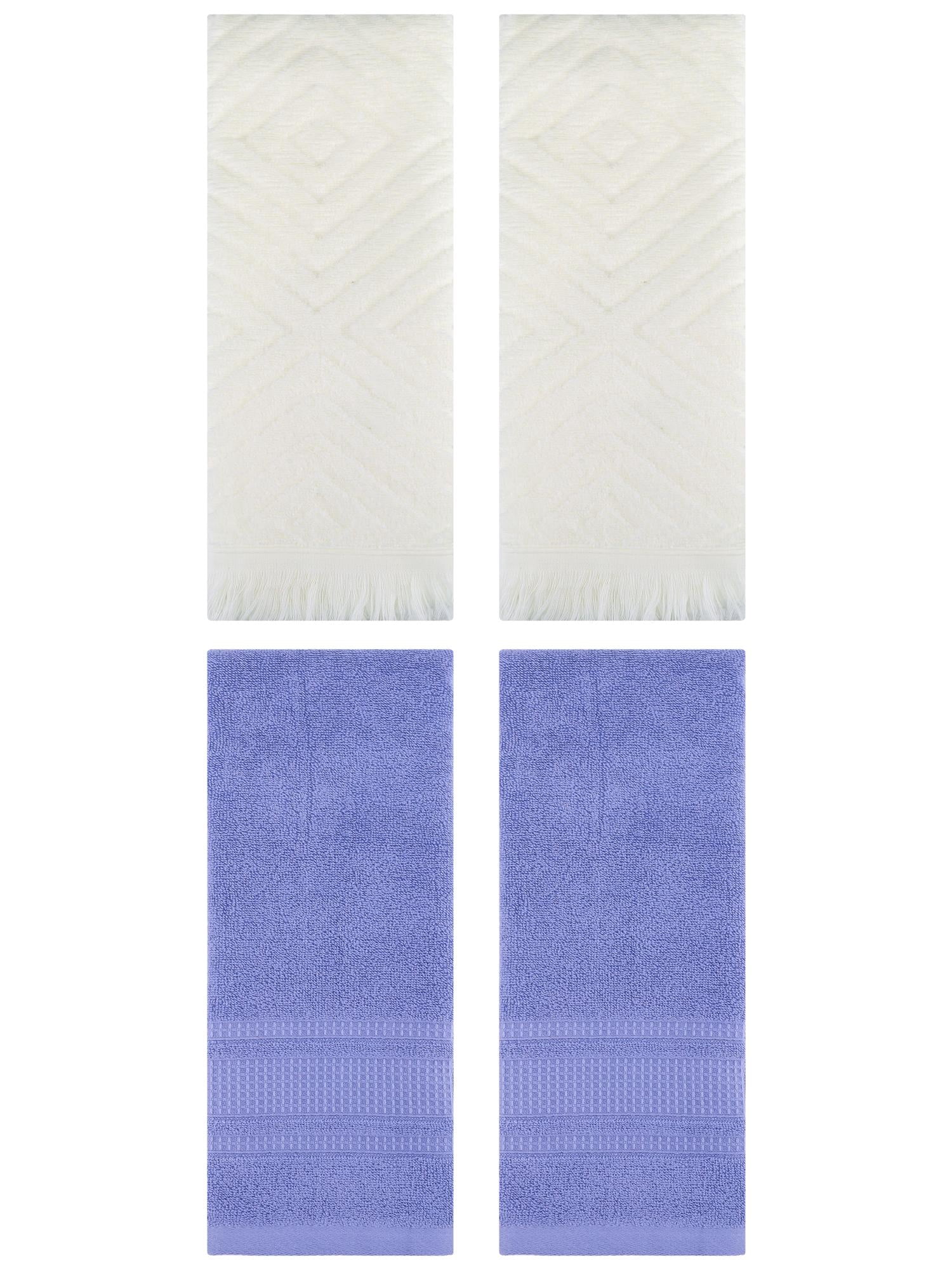Unique Bargains 4 Pcs Cotton Geometric Hand Towels 13" x 29" Beige/Dark Blue