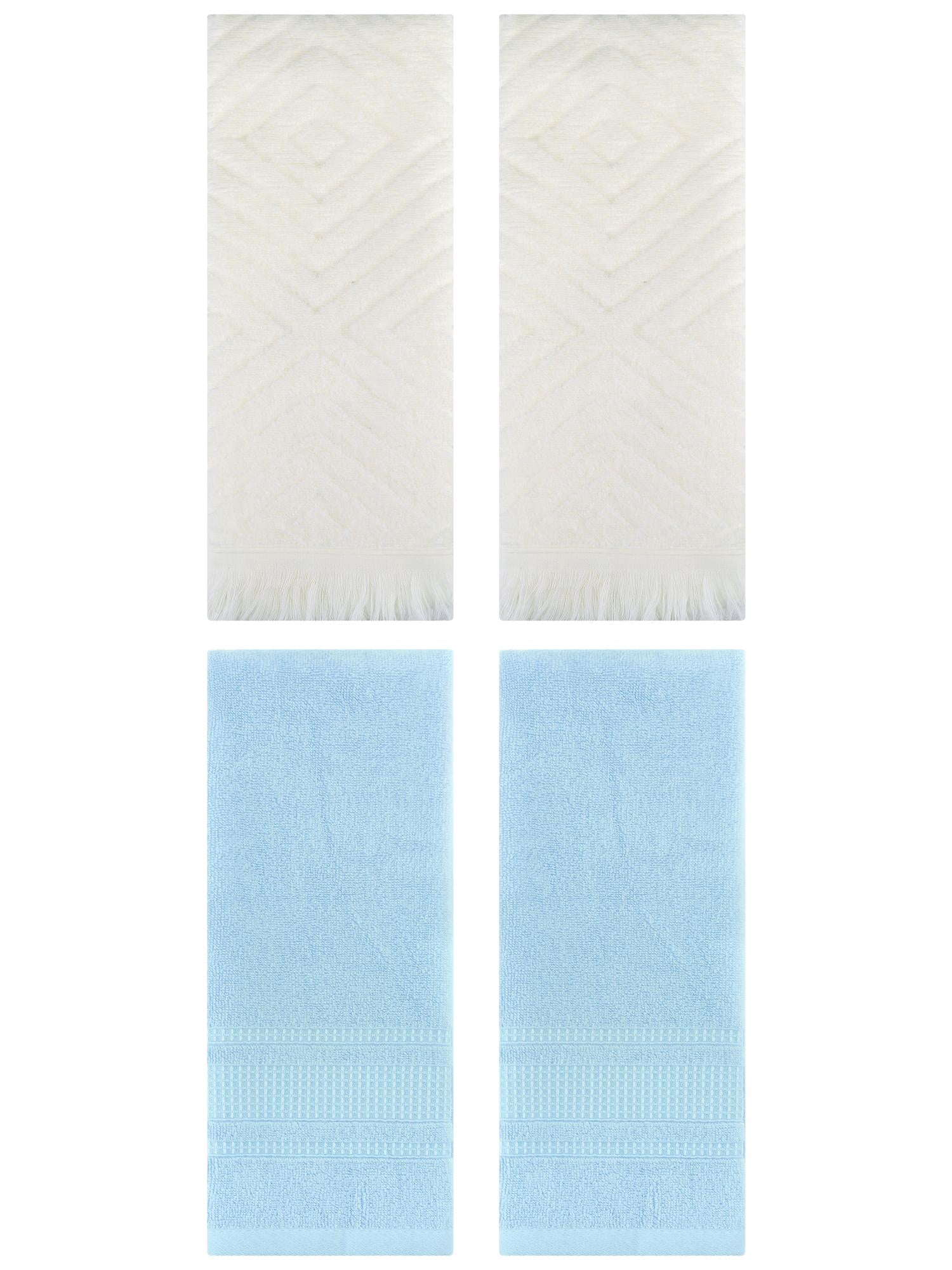Unique Bargains 4 Pcs Cotton Geometric Hand Towels 13" x 29" Beige/Light Blue