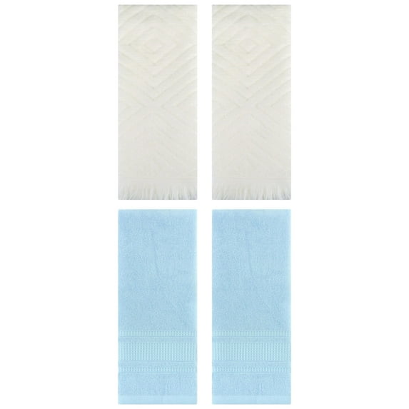 Unique Bargains 4 Pcs Cotton Geometric Hand Towels 13" x 29" Beige/Light Blue