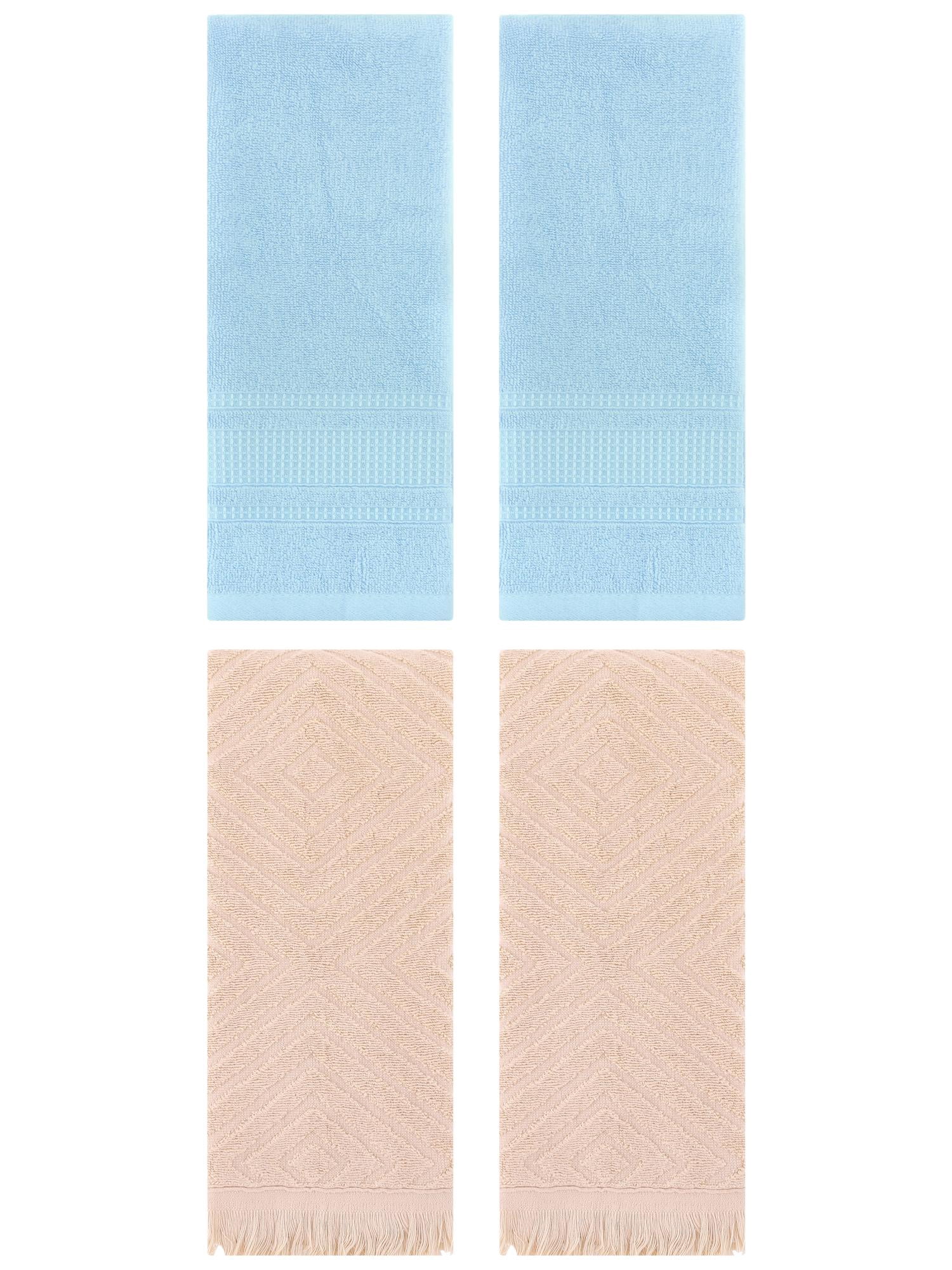 Unique Bargains 4 Pcs Cotton Geometric Hand Towels 13" x 29" Brown/Light Blue