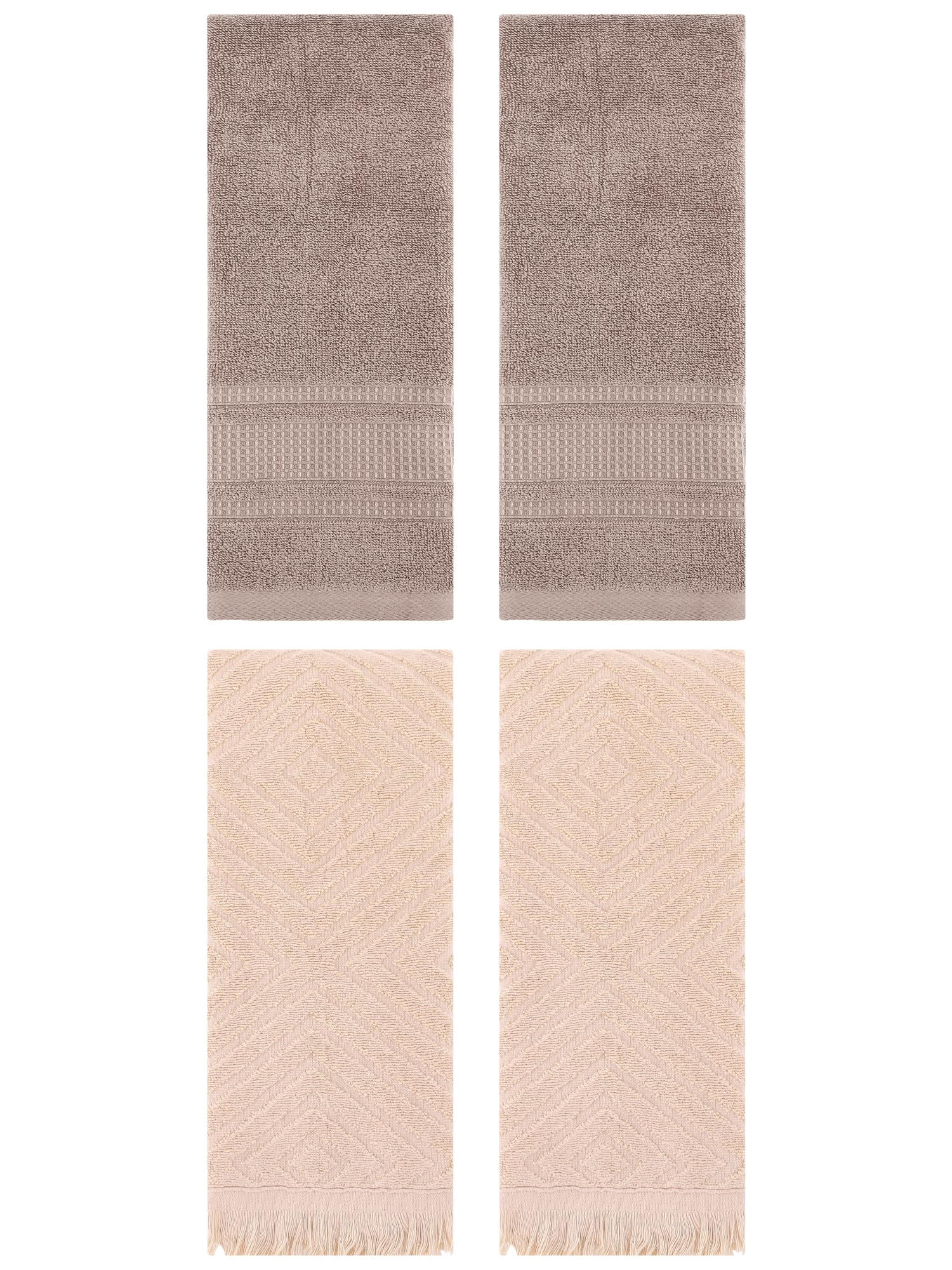 Unique Bargains 4 Pcs Cotton Geometric Hand Towels 13" x 29" Brown