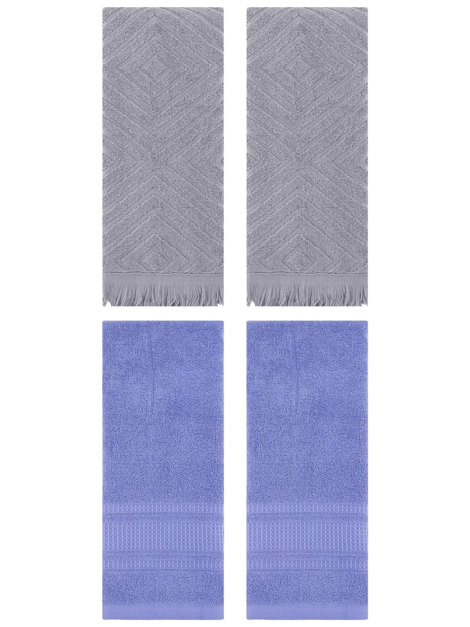 Unique Bargains 4 Pcs Cotton Geometric Hand Towels 13" x 29" Grey/Dark Blue