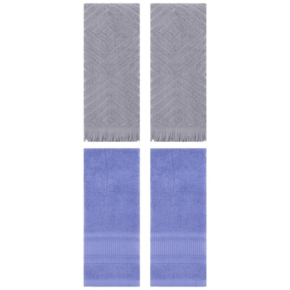Unique Bargains 4 Pcs Cotton Geometric Hand Towels 13" x 29" Grey/Dark Blue