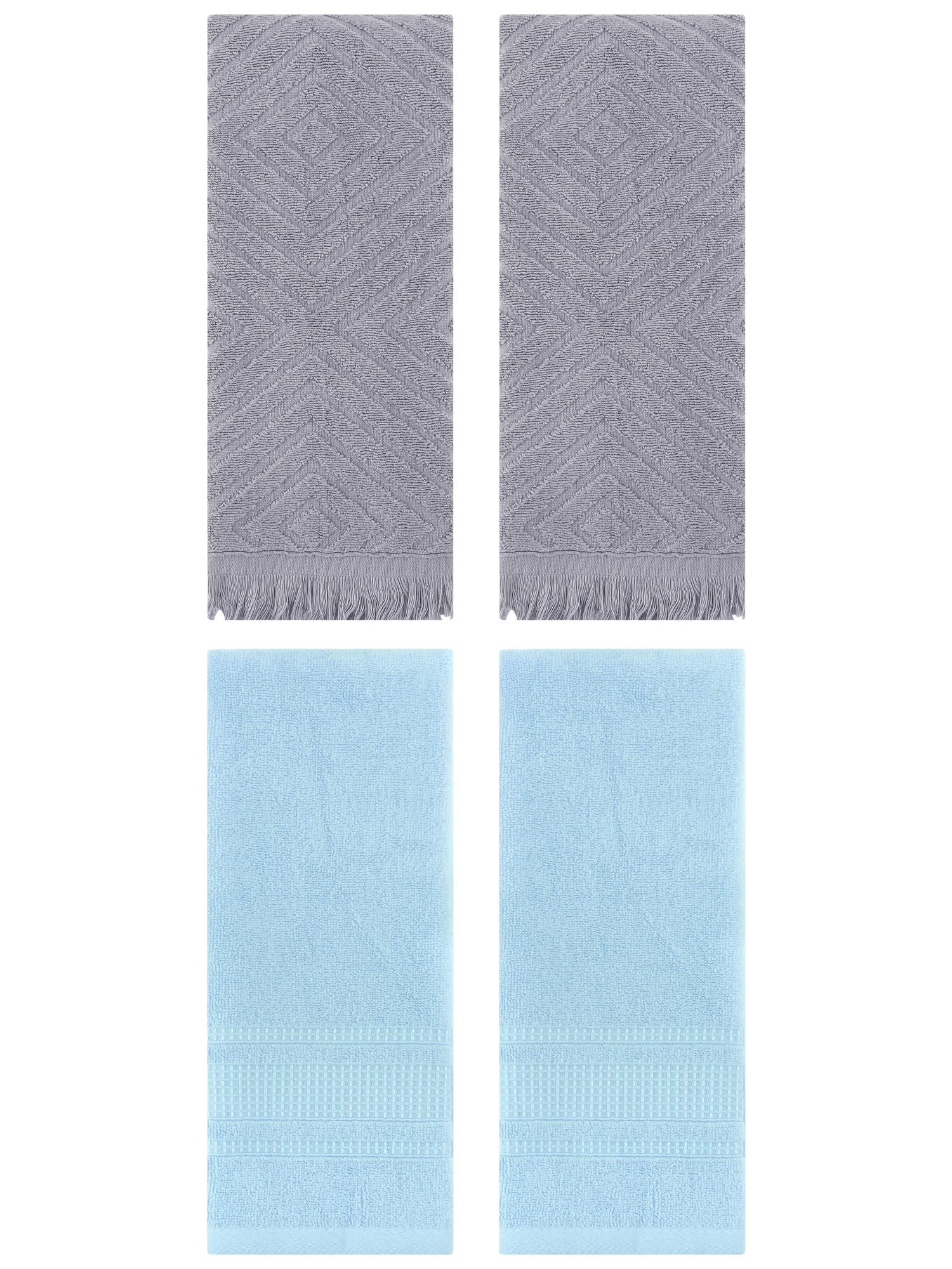Unique Bargains 4 Pcs Cotton Geometric Hand Towels 13" x 29" Grey/Light Blue