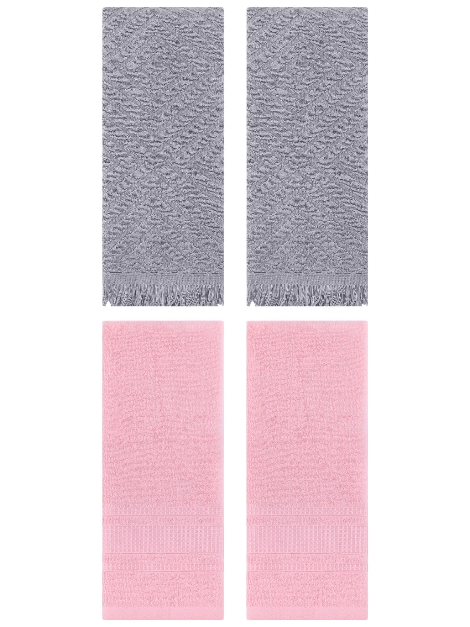 Unique Bargains 4 Pcs Cotton Geometric Hand Towels 13" x 29" Grey/Pink