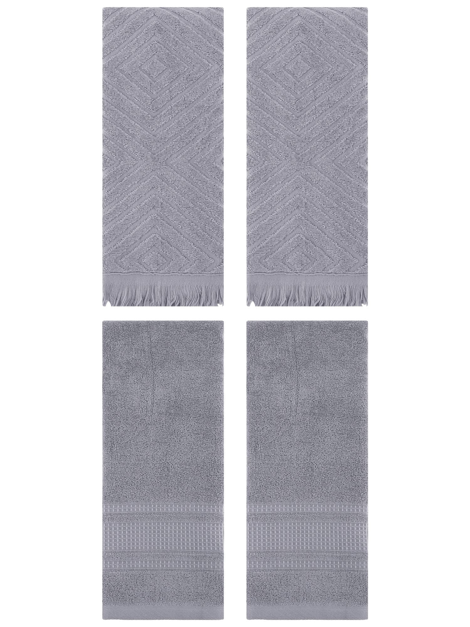 Unique Bargains 4 Pcs Cotton Geometric Hand Towels 13" x 29" Grey