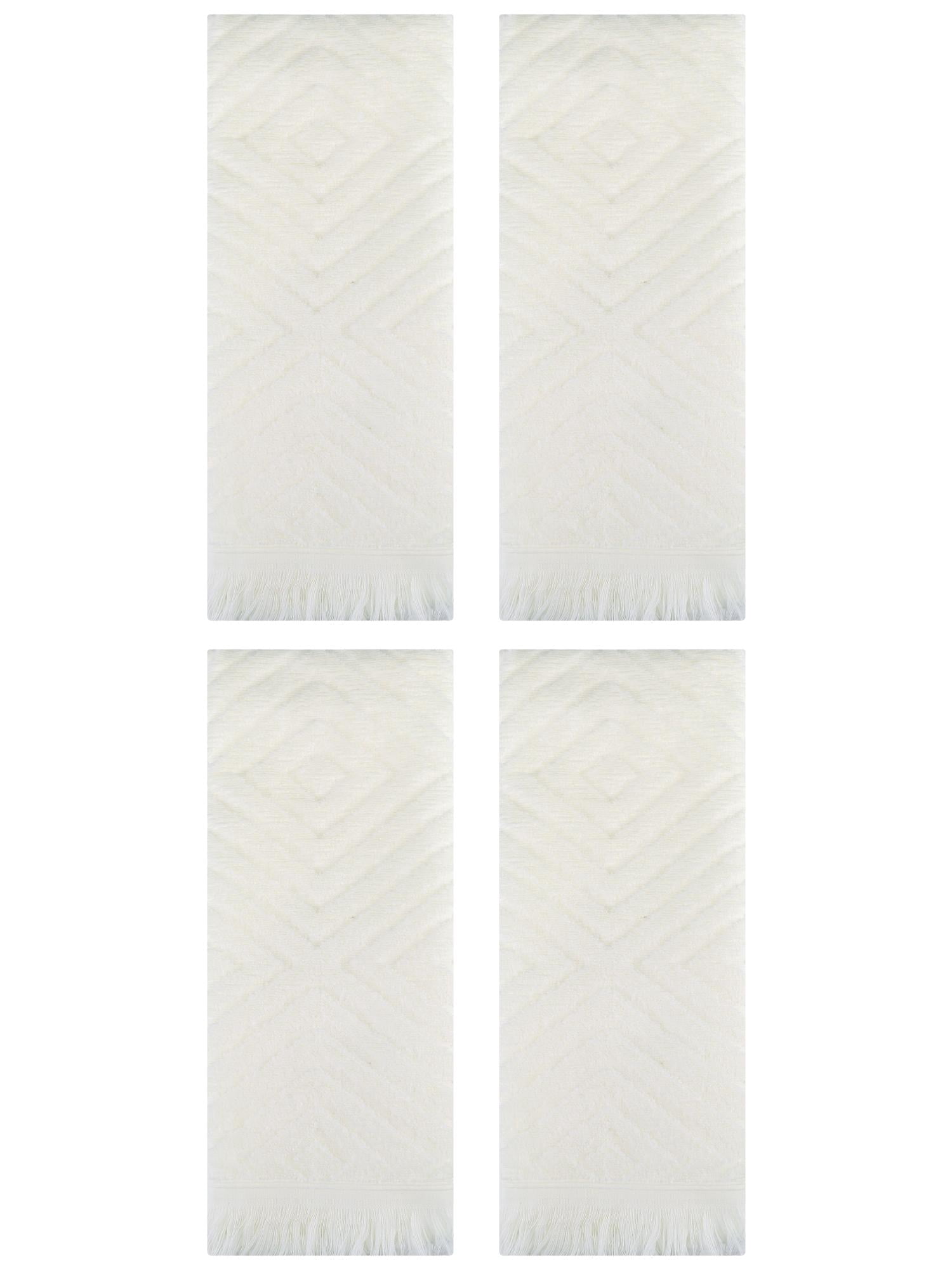 Unique Bargains 4 Pcs Cotton Geometric Patterns Turkish Towels 13" x 29" Beige