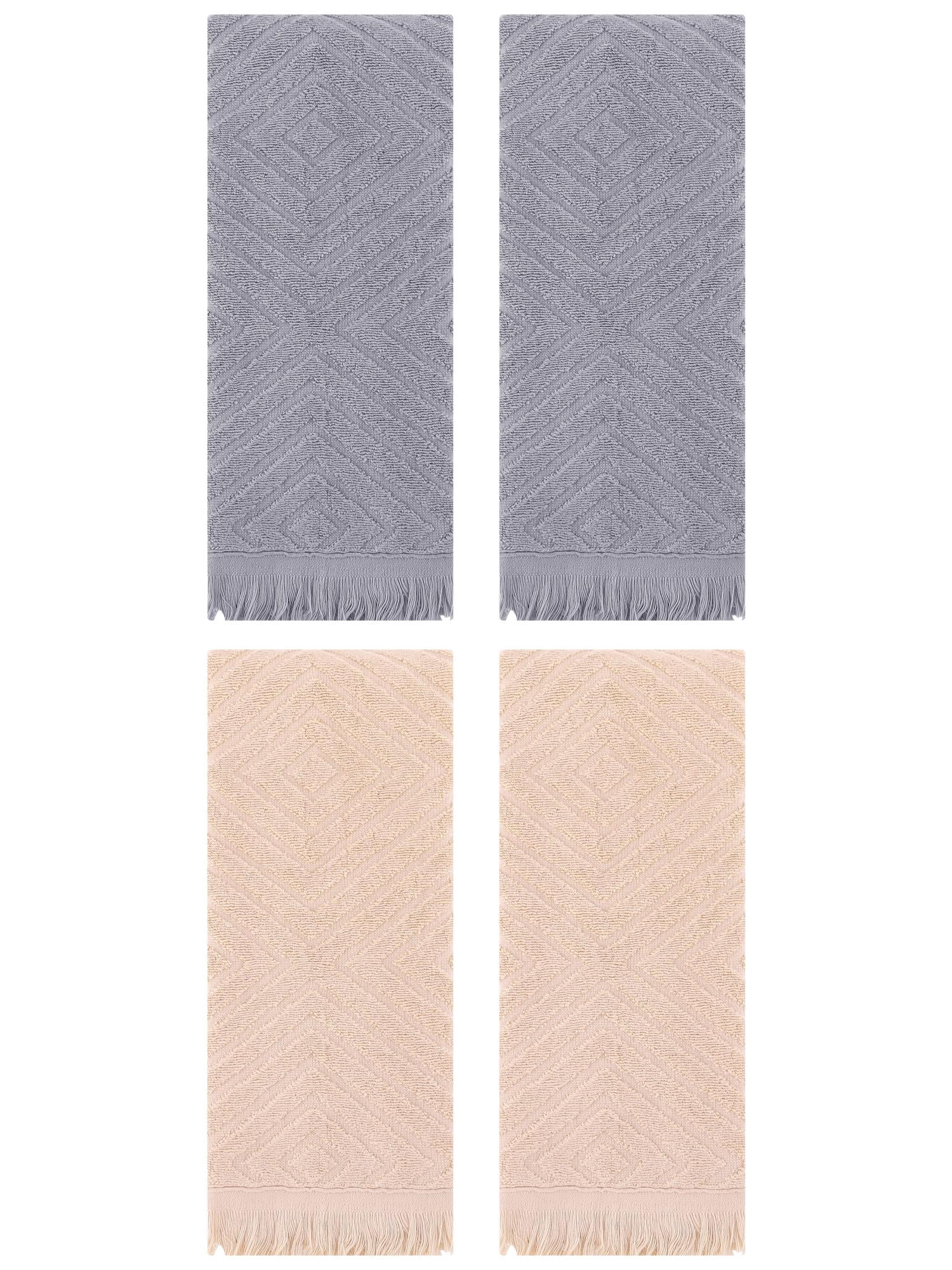 Unique Bargains 4 Pcs Cotton Geometric Patterns Turkish Towels 13" x 29" Brown/Grey