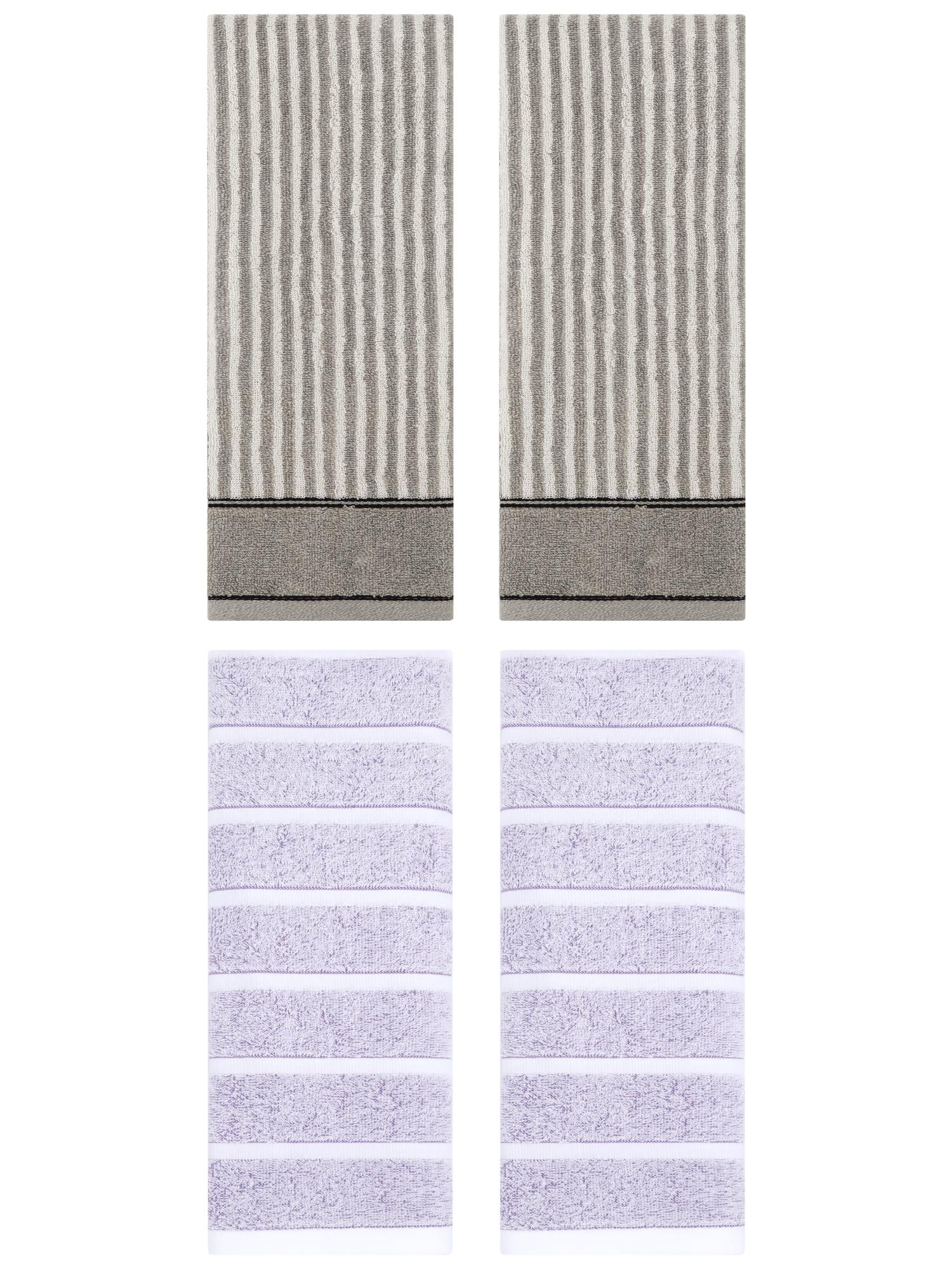 Unique Bargains 4 Pcs Cotton Hand Towel 13 x 29 Inch Light Purple/Grey