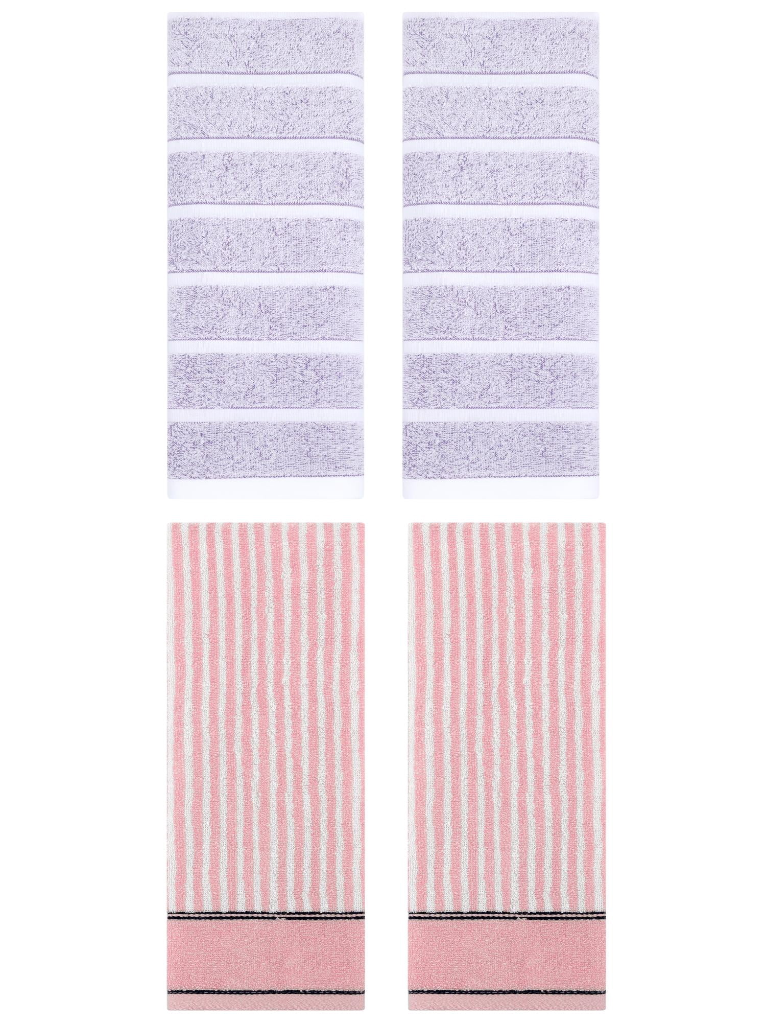 Unique Bargains 4 Pcs Cotton Hand Towel 13 x 29 Inch Light Purple/Pink