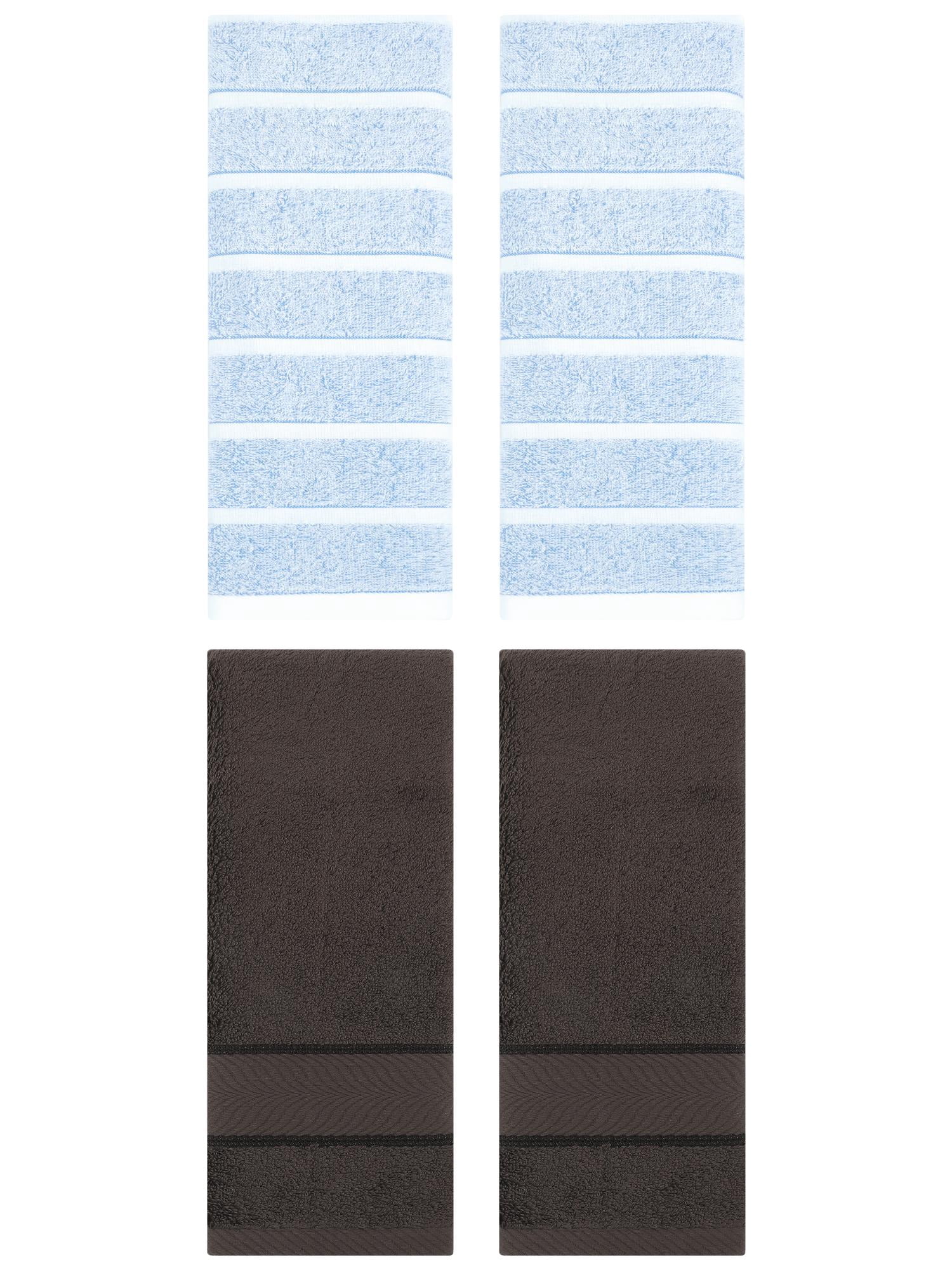 Unique Bargains 4 Pcs Cotton Hand Towel Blue/Dark Brown 13" x 29"/14" x 30"
