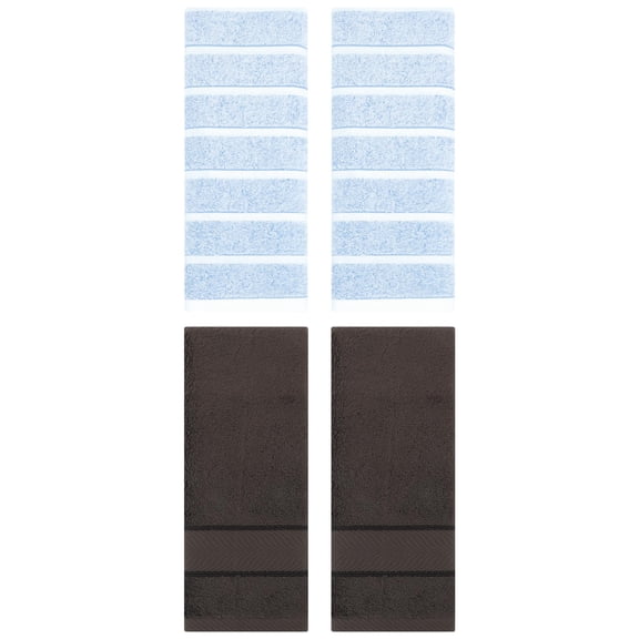 Unique Bargains 4 Pcs Cotton Hand Towel Blue/Dark Brown 13" x 29"/14" x 30"