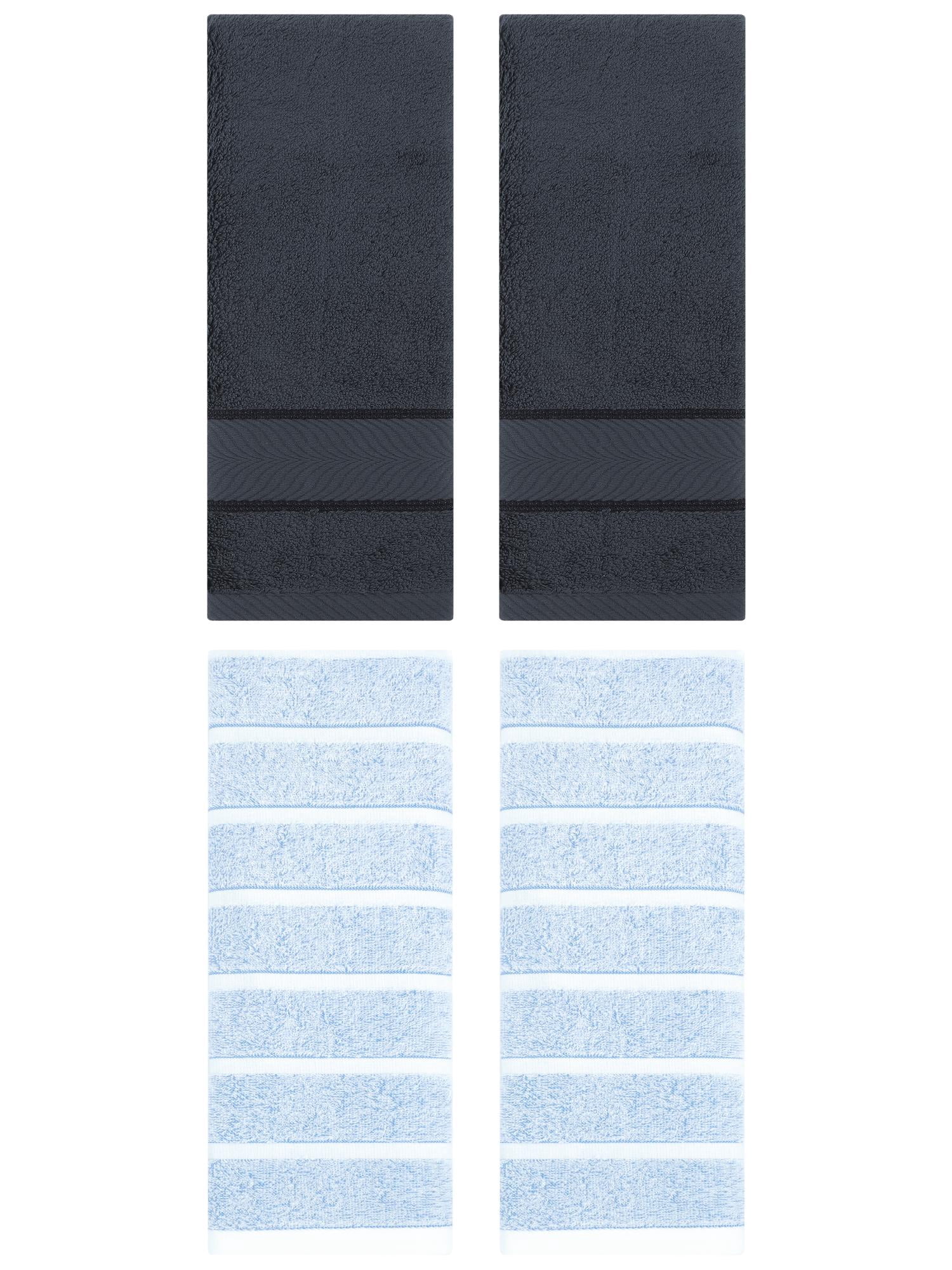 Unique Bargains 4 Pcs Cotton Hand Towel Blue/Dark Grey 13" x 29"/14" x 30"