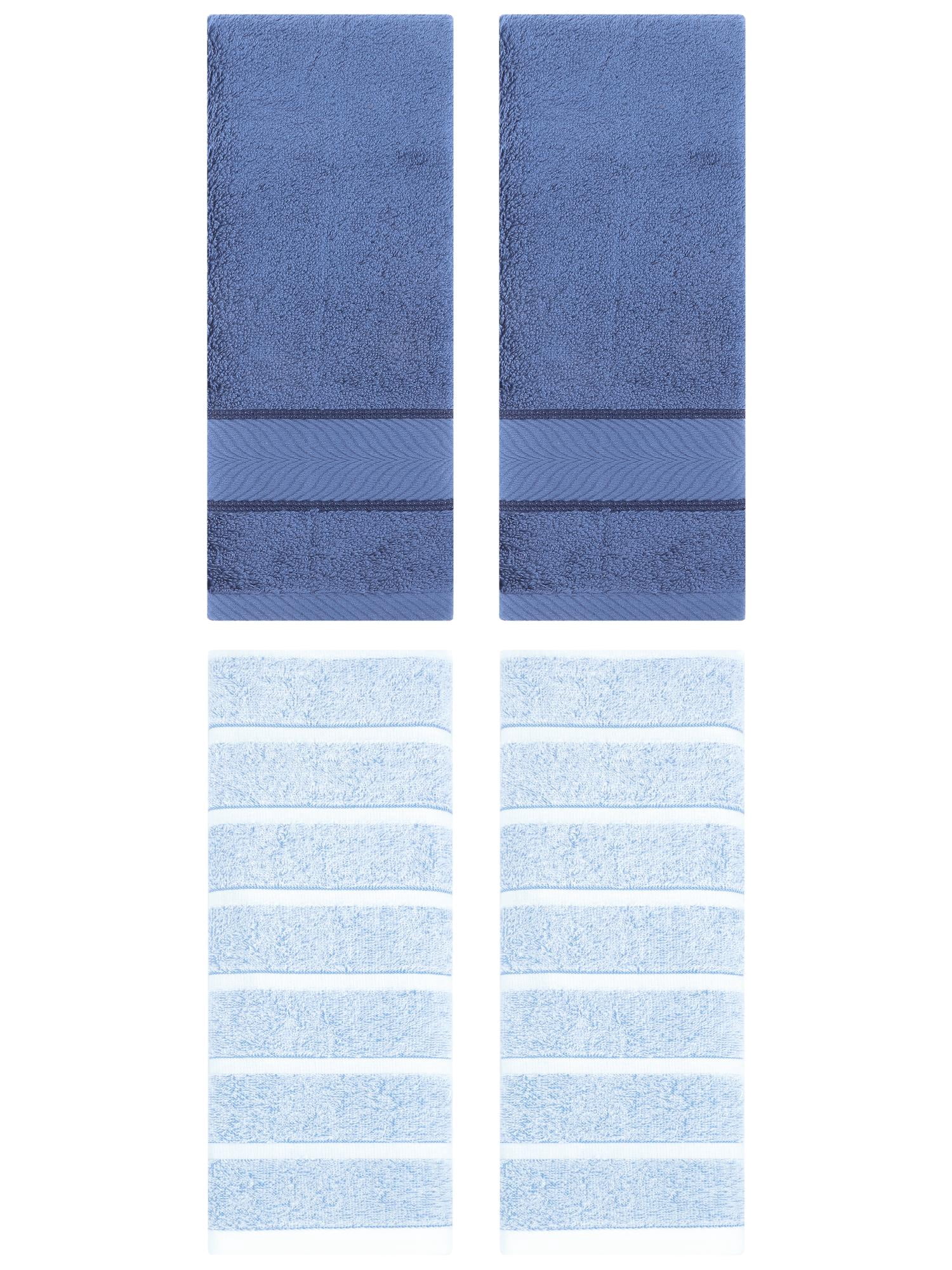 Unique Bargains 4 Pcs Cotton Hand Towel Blue/Light Blue 13" x 29"/14" x 30"