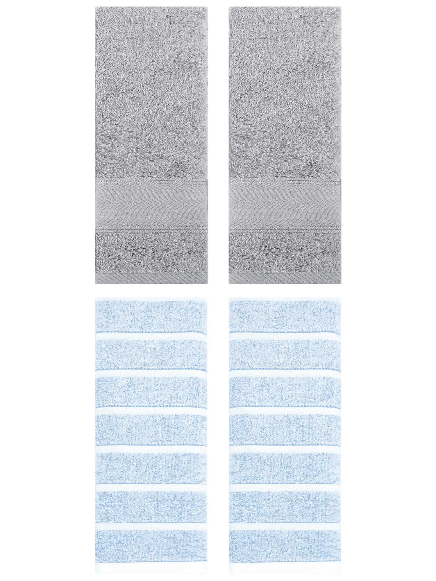 Unique Bargains 4 Pcs Cotton Hand Towel Blue/Light Grey 13" x 29"/14" x 30"