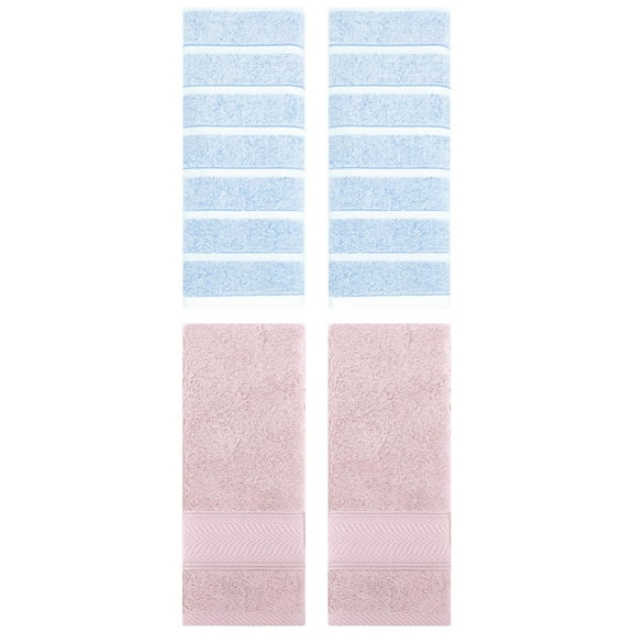 Unique Bargains 4 Pcs Cotton Hand Towel Blue/Light Pink 13" x 29"/14" x 30"