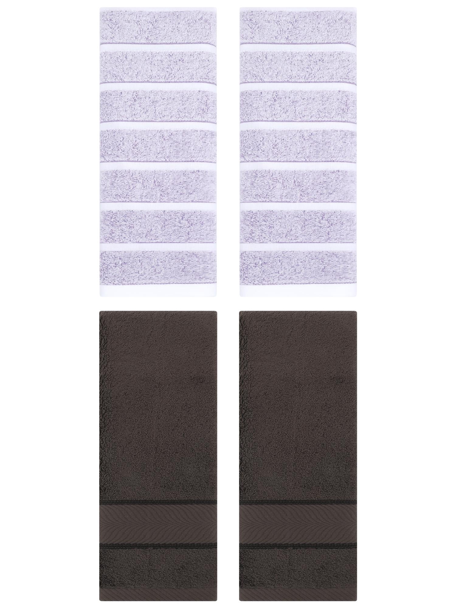 Unique Bargains 4 Pcs Cotton Hand Towel Light Purple/Dark Brown 13" x 29"/14" x 30"