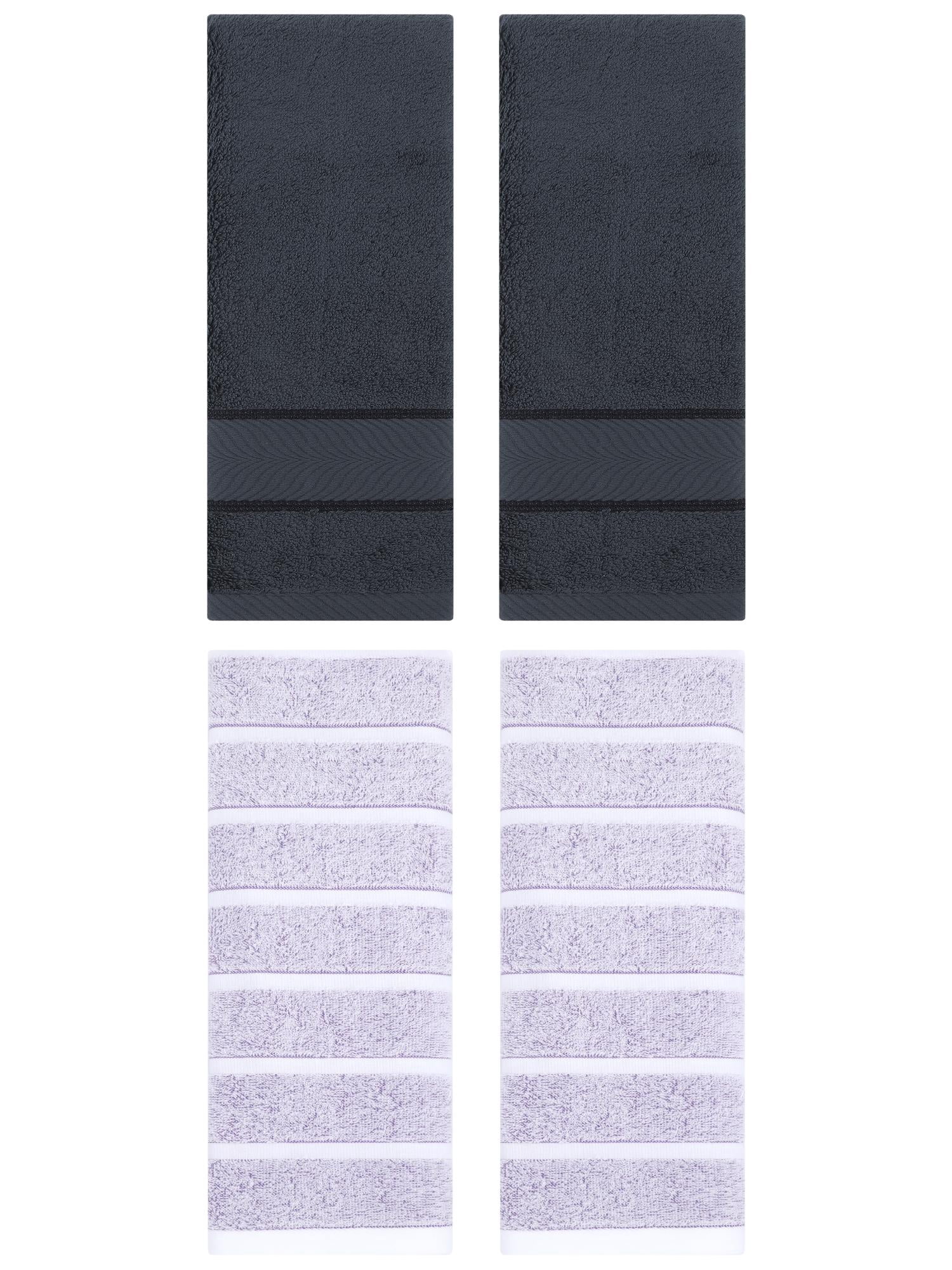 Unique Bargains 4 Pcs Cotton Hand Towel Light Purple/Dark Grey 13" x 29"/14" x 30"